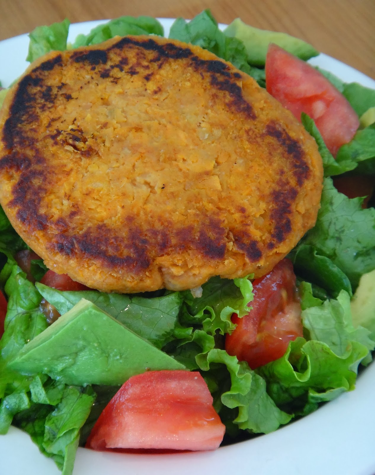 Avocado, Tomato and Sweet Potato Patty Salad