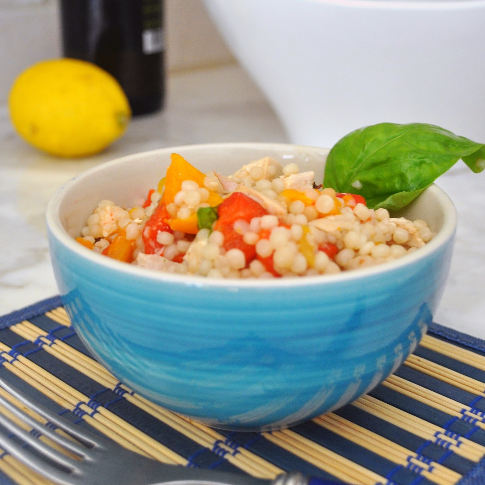 Cooking with Manuela Pearl Couscous Salad with Chicken and Grilled Peppers