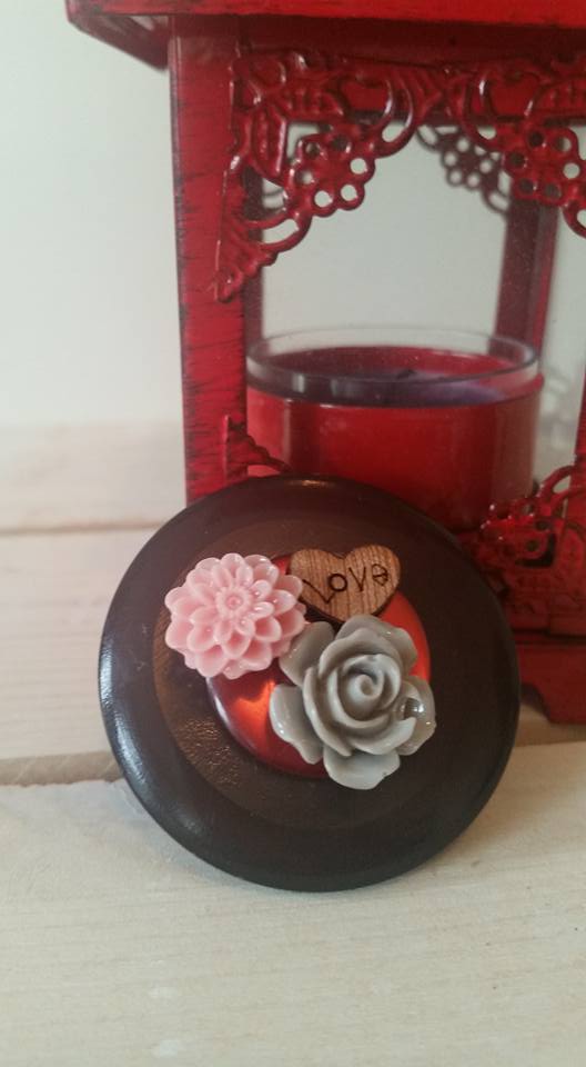 Vintage Button & Rose Brooch