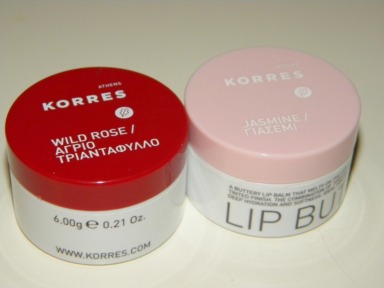 Aquaheart Review Korres Lip Butters in Wild Rose and Jasmine