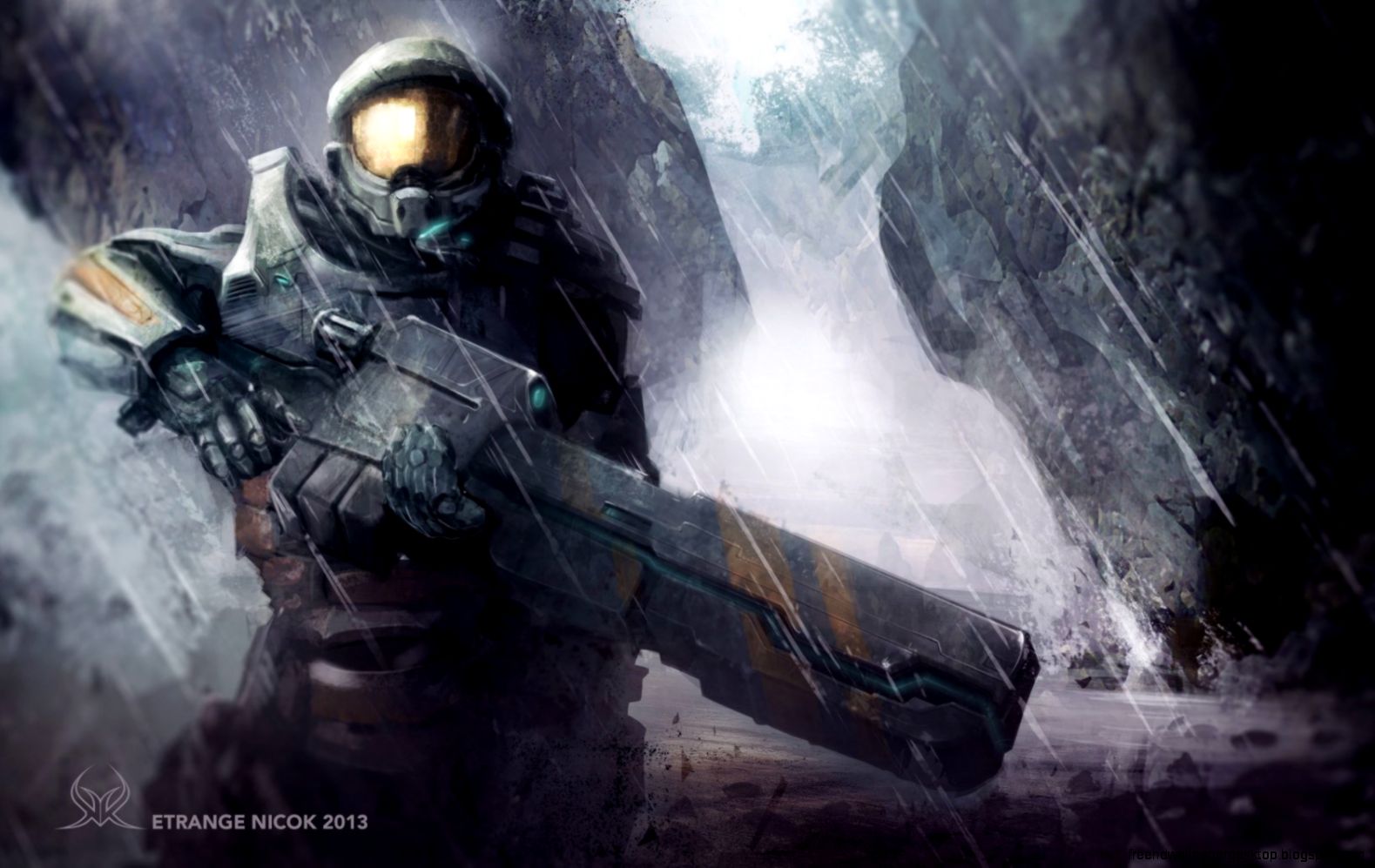 Halo Armor Warrior Weapon Rain Art HD Wallpaper   FreeWallsUp Halo Armor Warrior Weapon Rain Art HD Wallpaper   FreeWallsUp
