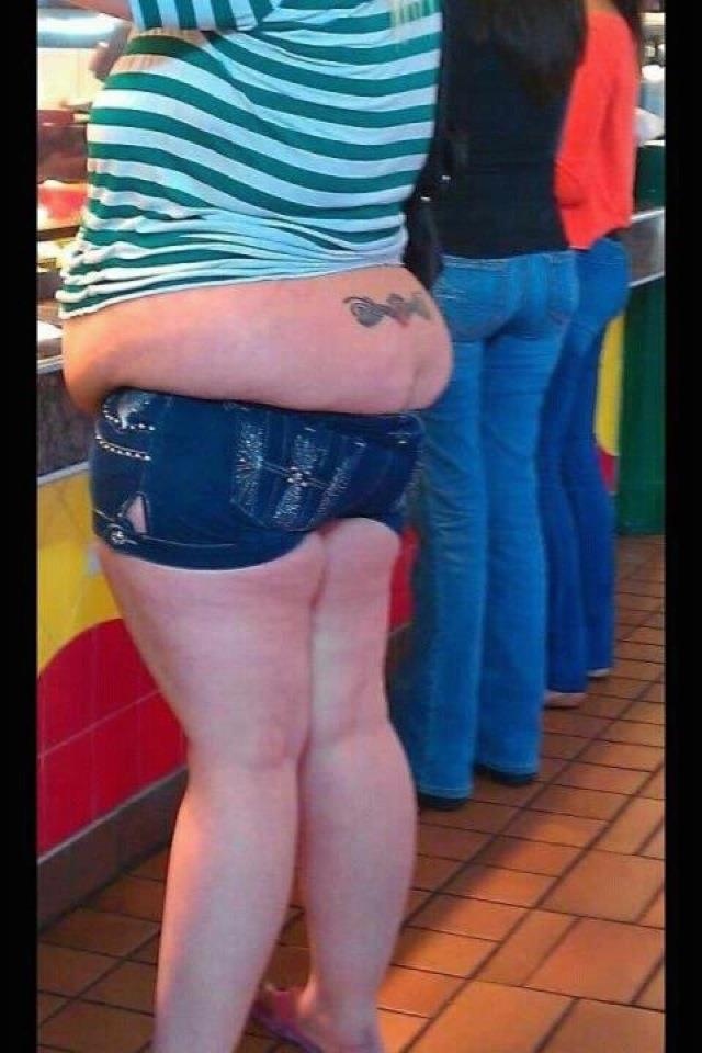 fat woman in short shorts