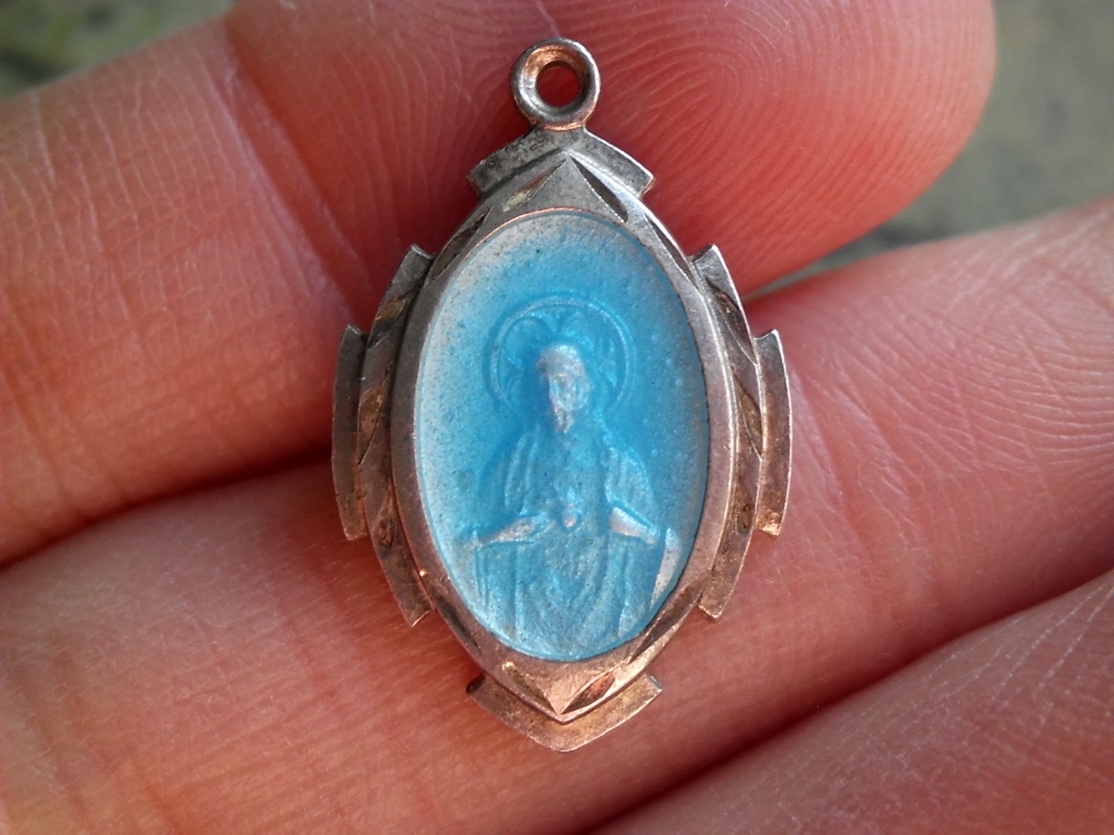 Vintage Religious Medals Vintage Sterling Blue Enamel Sacred Heart