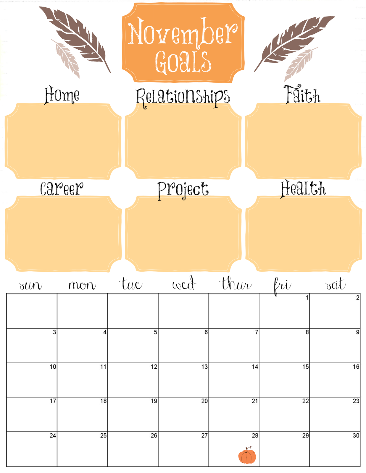 Secret OWL Society: November Goals Calendar Printable