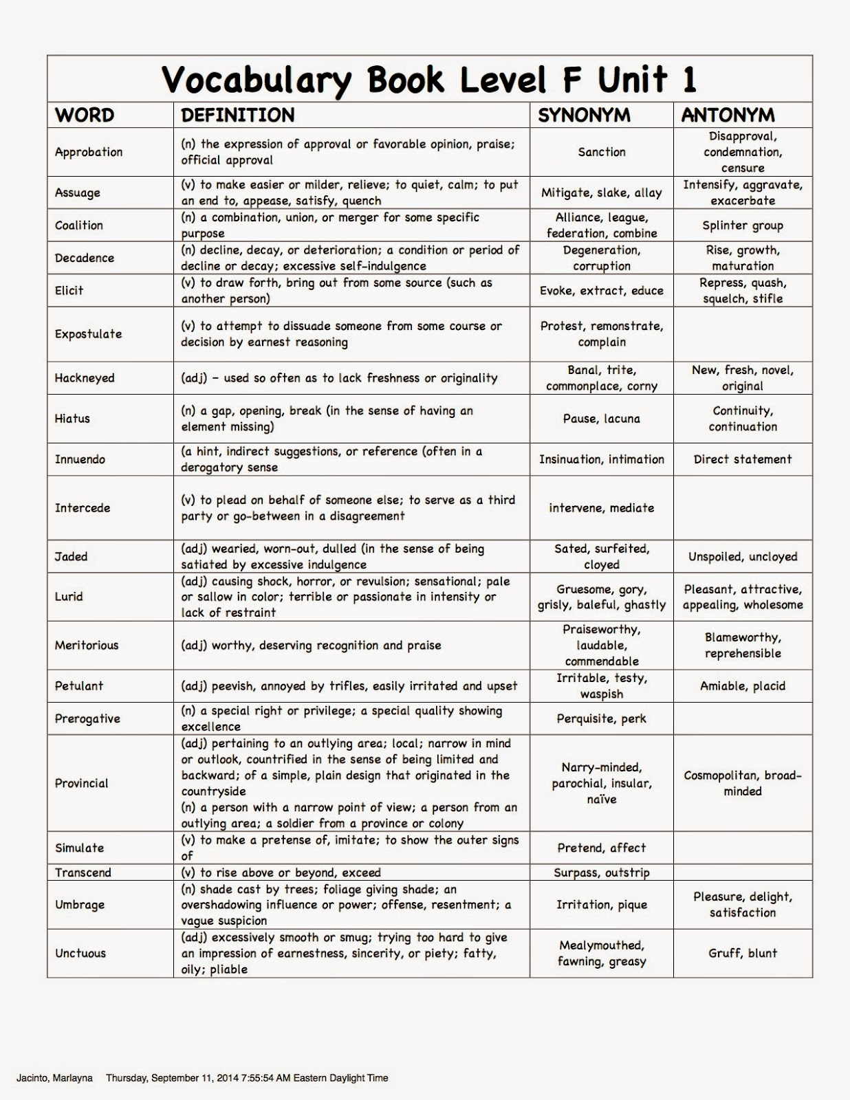 Vocabulary sadlier oxford homework help