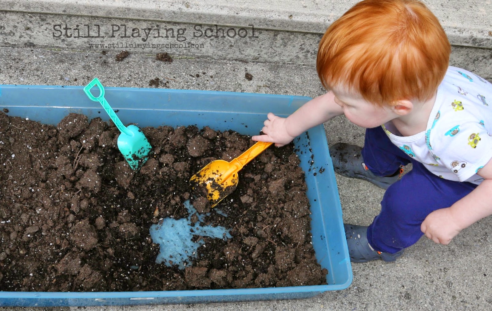 Dirt Sensory Bin Still Playing School