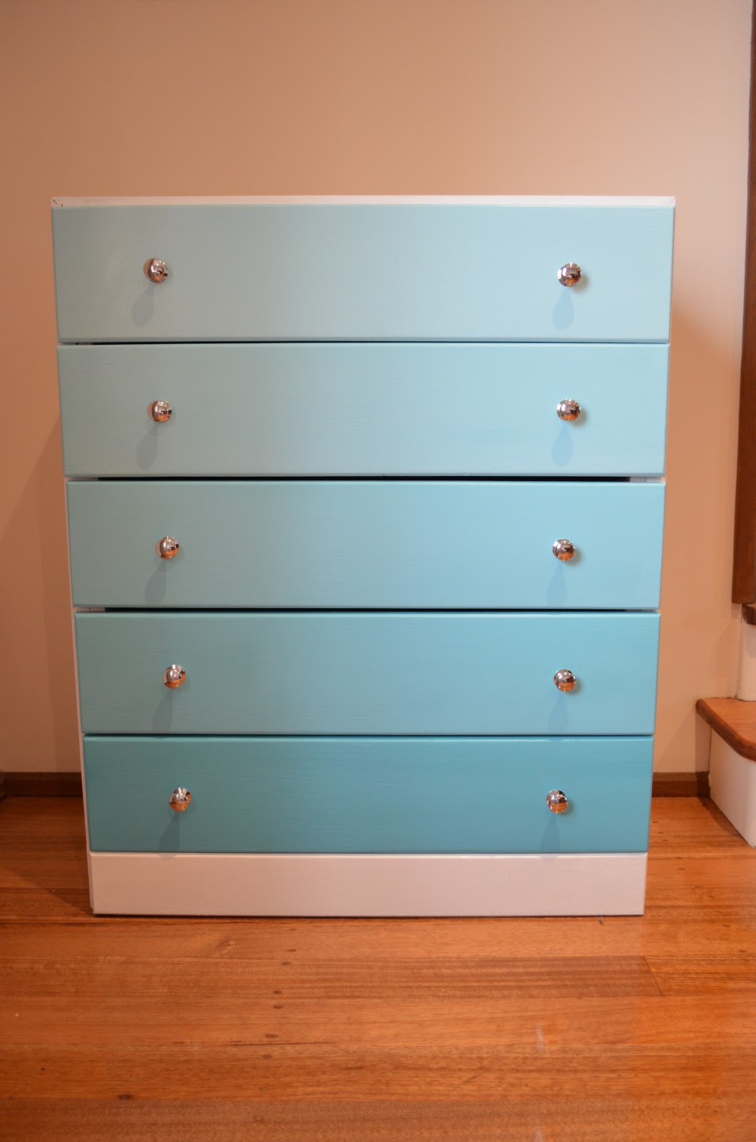 Retro Vintage Love Chest of Drawers Painted Ombre Turquoise and White