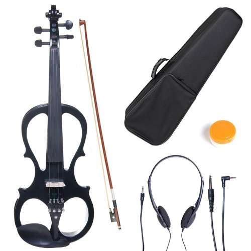 Cecilio 4/4 CEVN-1BK Solid Wood Electric/Silent Violin with Ebony Fittings in Style 1 - Full Size - Black Metallic