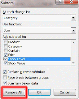 Remove all Subtotal in data sheet