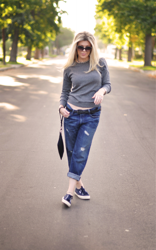 heart elbow patch sweater, boyfriend jeans