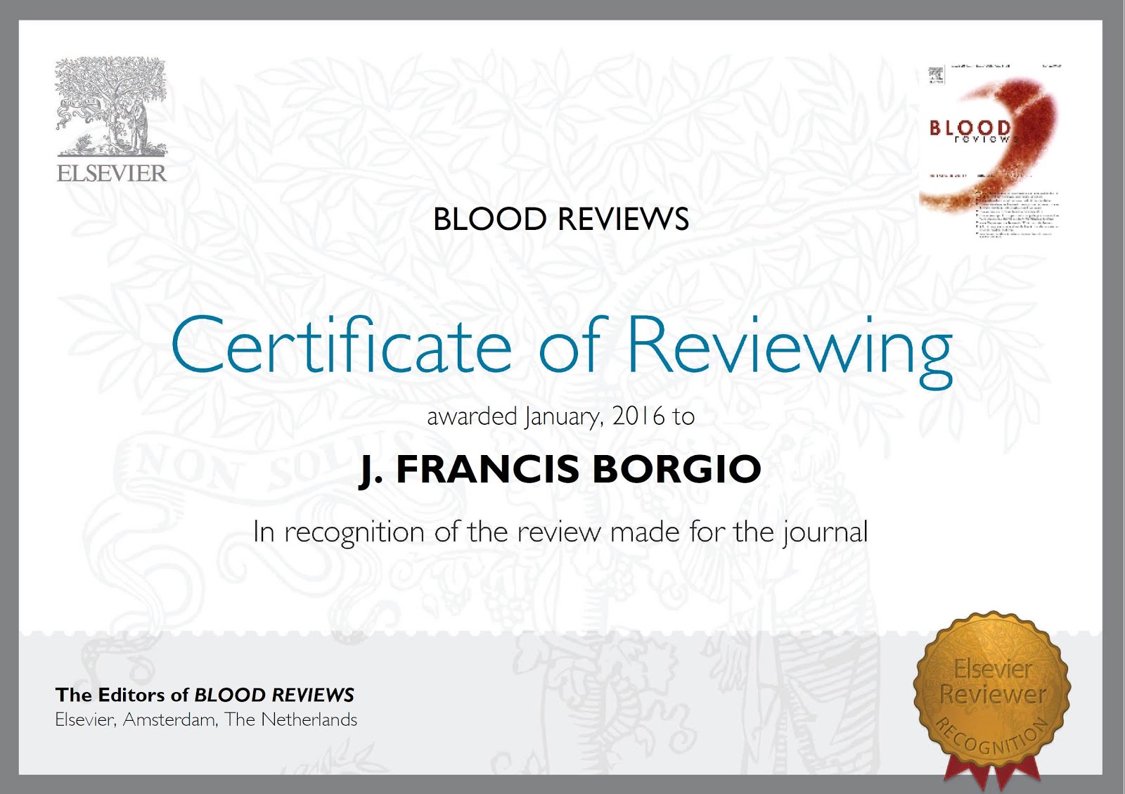 Reviewer: Blood Reviews