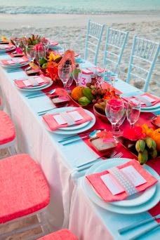 Brilliant Colors For Beach Weddings Hot Pink And Caribbean Blue Fabulous Light Blue And Bright Pink Table Setting Courtesy Of Raspberry Wedding
