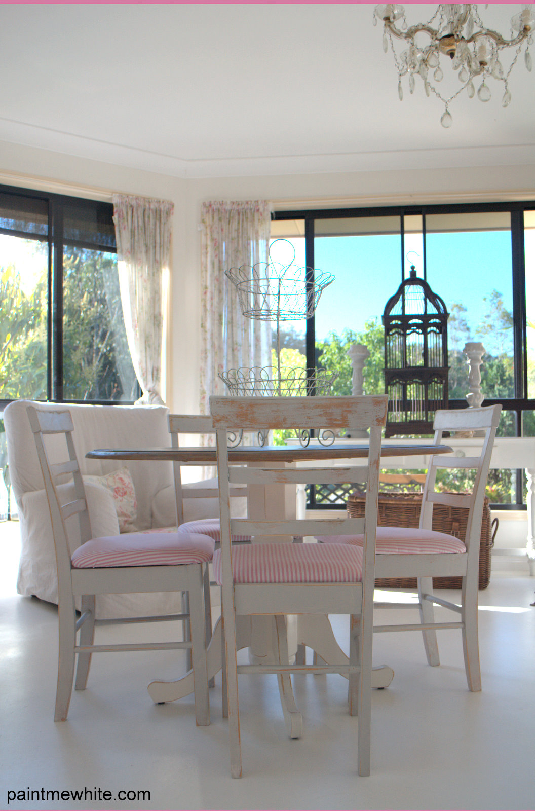 Dining Table with Pink & Grey Chairs Paint Me White