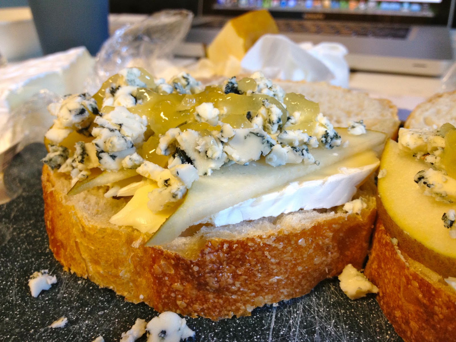 Evolution of a Foodie Pear, Blue Cheese, Brie and Honey Grilled Cheese