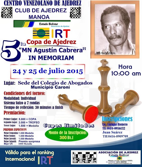 5ta Copa de ajedrez rápido Maestro Nacional “Agustín Cabrera” In Memoriam. 5ta Copa de ajedrez rápido Maestro Nacional “Agustín Cabrera” In Memoriam.