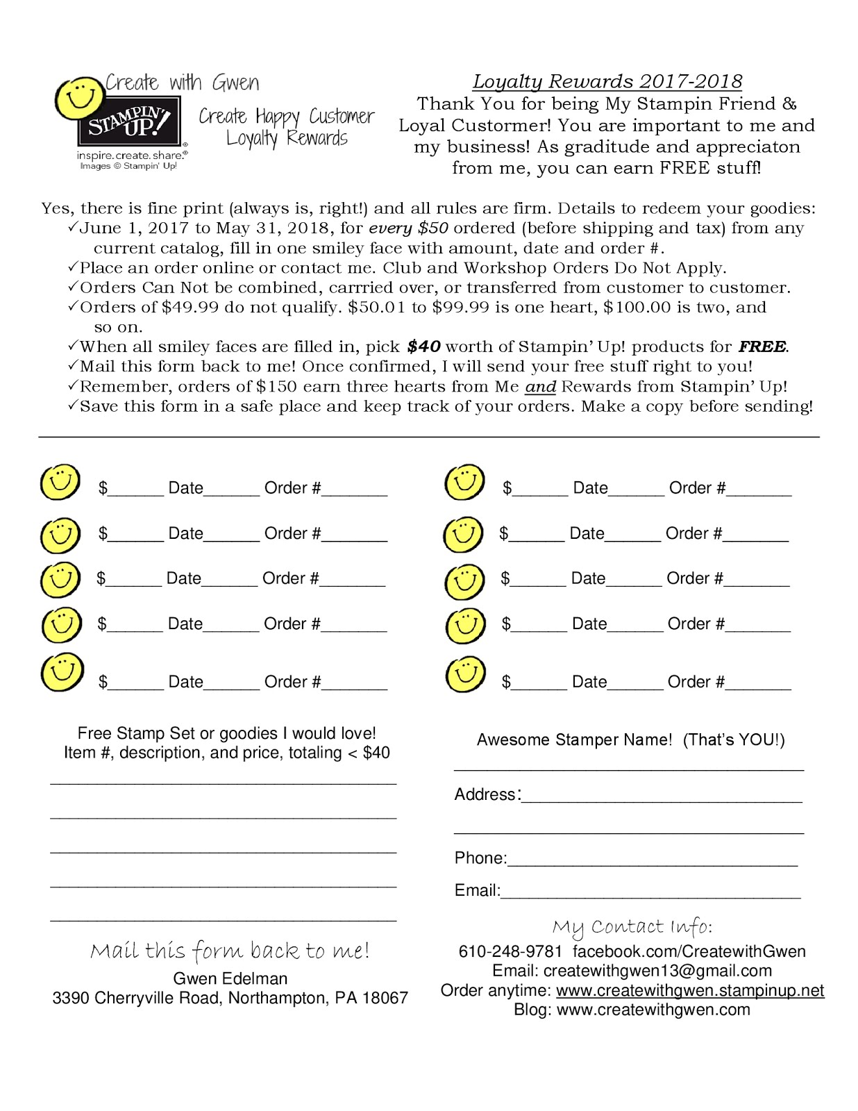 create with gwen august 2017 stampin up order form
