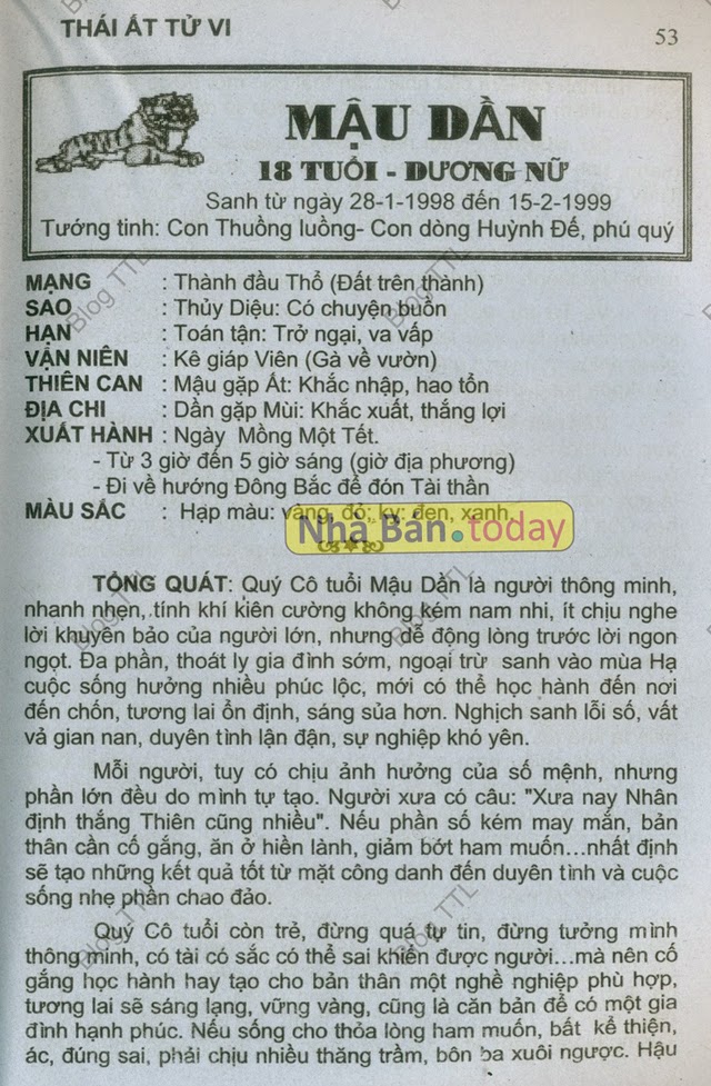 TUỔI MẬU DẦN 1998