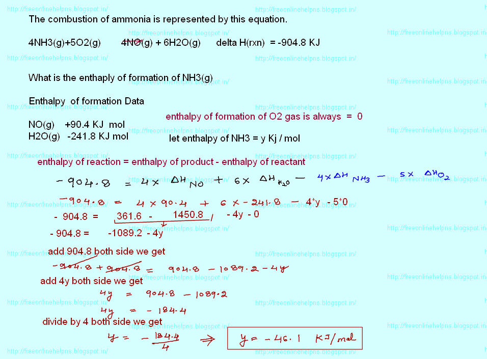 Free Online Help combustion of ammonia is represented by the equation