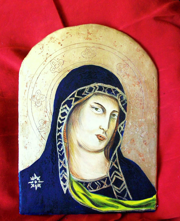 Icona Sacra riproduzione con foglia oro su tavola, tecniche del Cennino Cennini