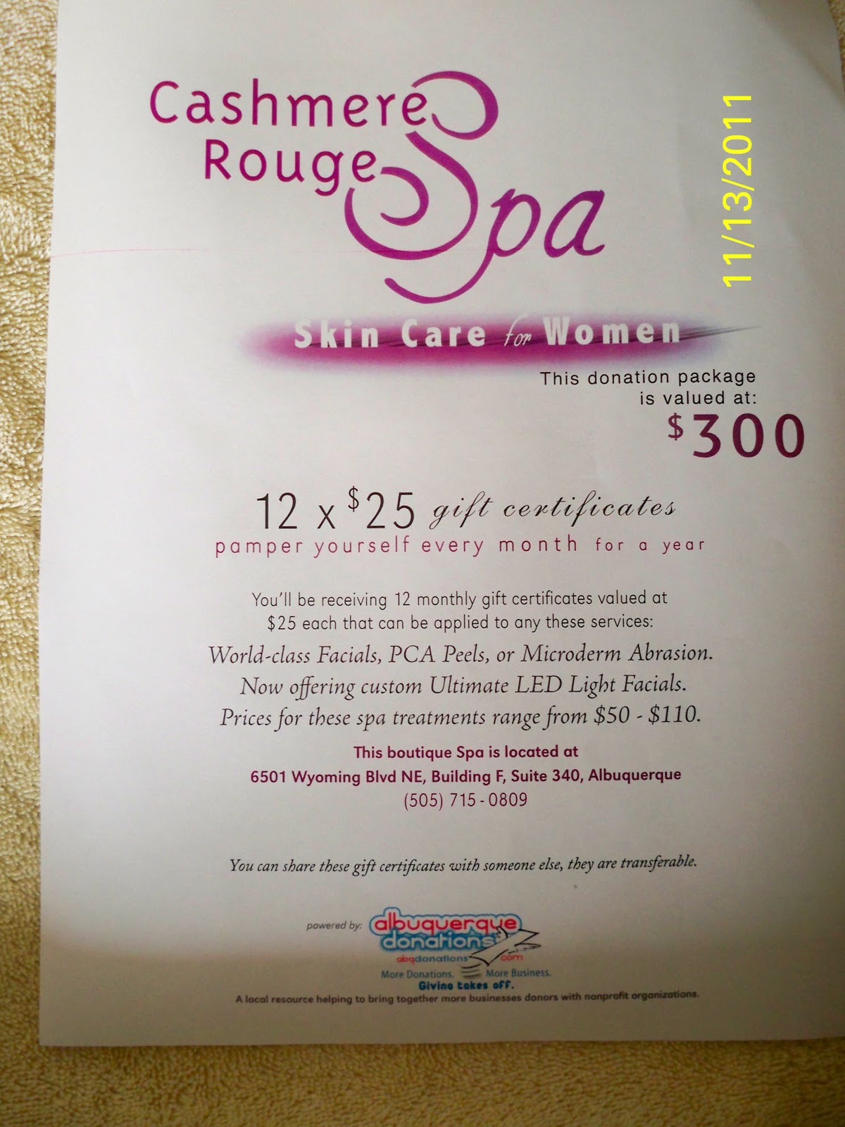 relentless for a cure silent auction cashmere spa silent auction gift certificate template