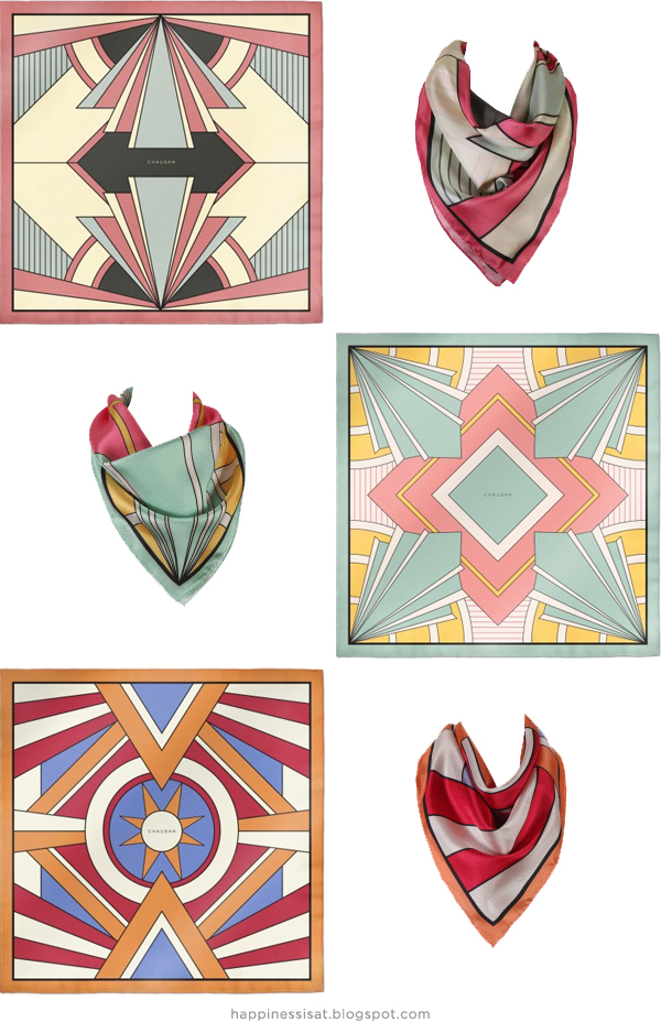 Freelance illustration & graphic design: Art Deco scarf designs created for Chausan luxury silk scarves