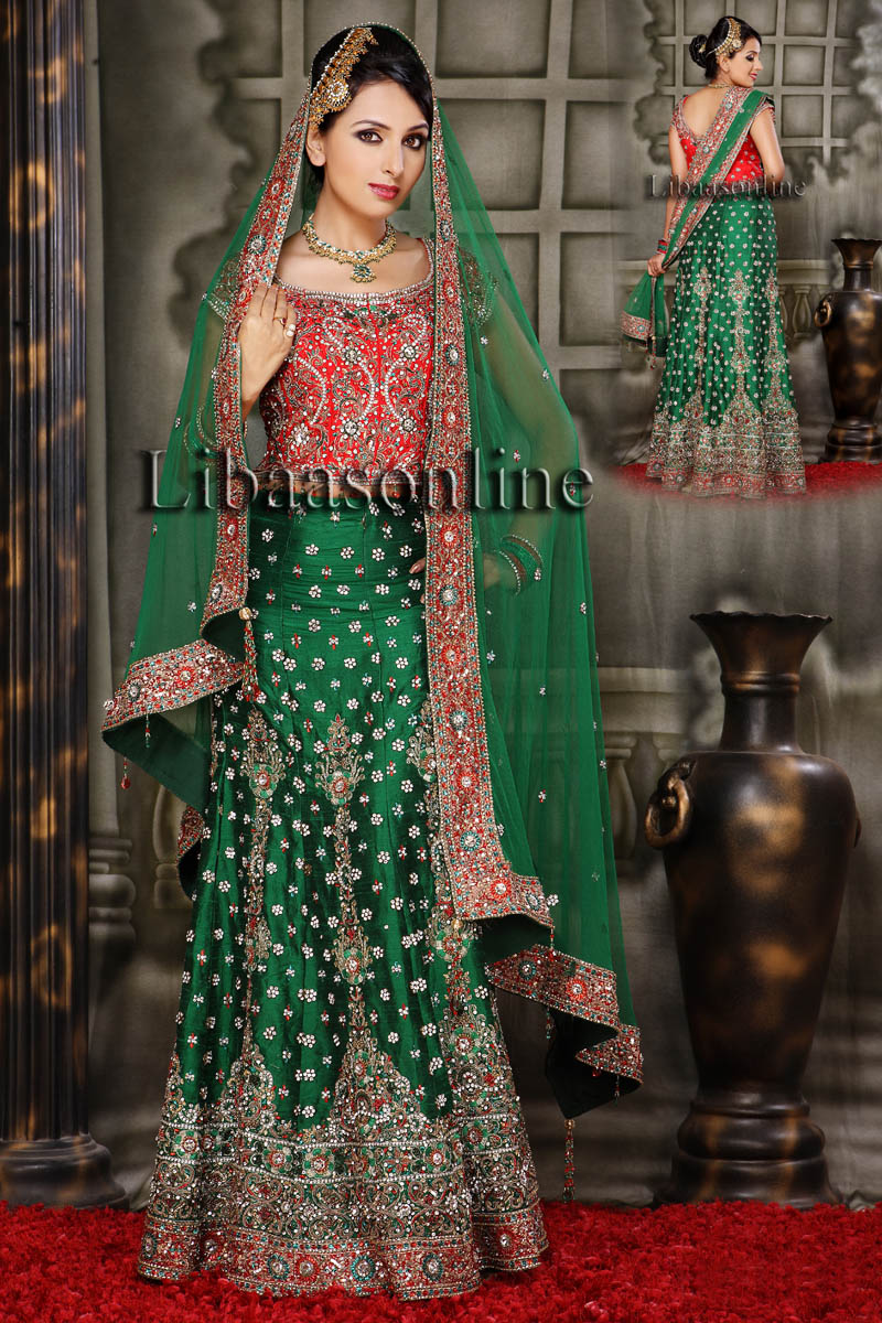bridal lehenga red green combination