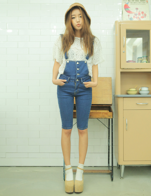 [Stylenanda] Denim Suspender Shorts KSTYLICK Latest Korean Fashion