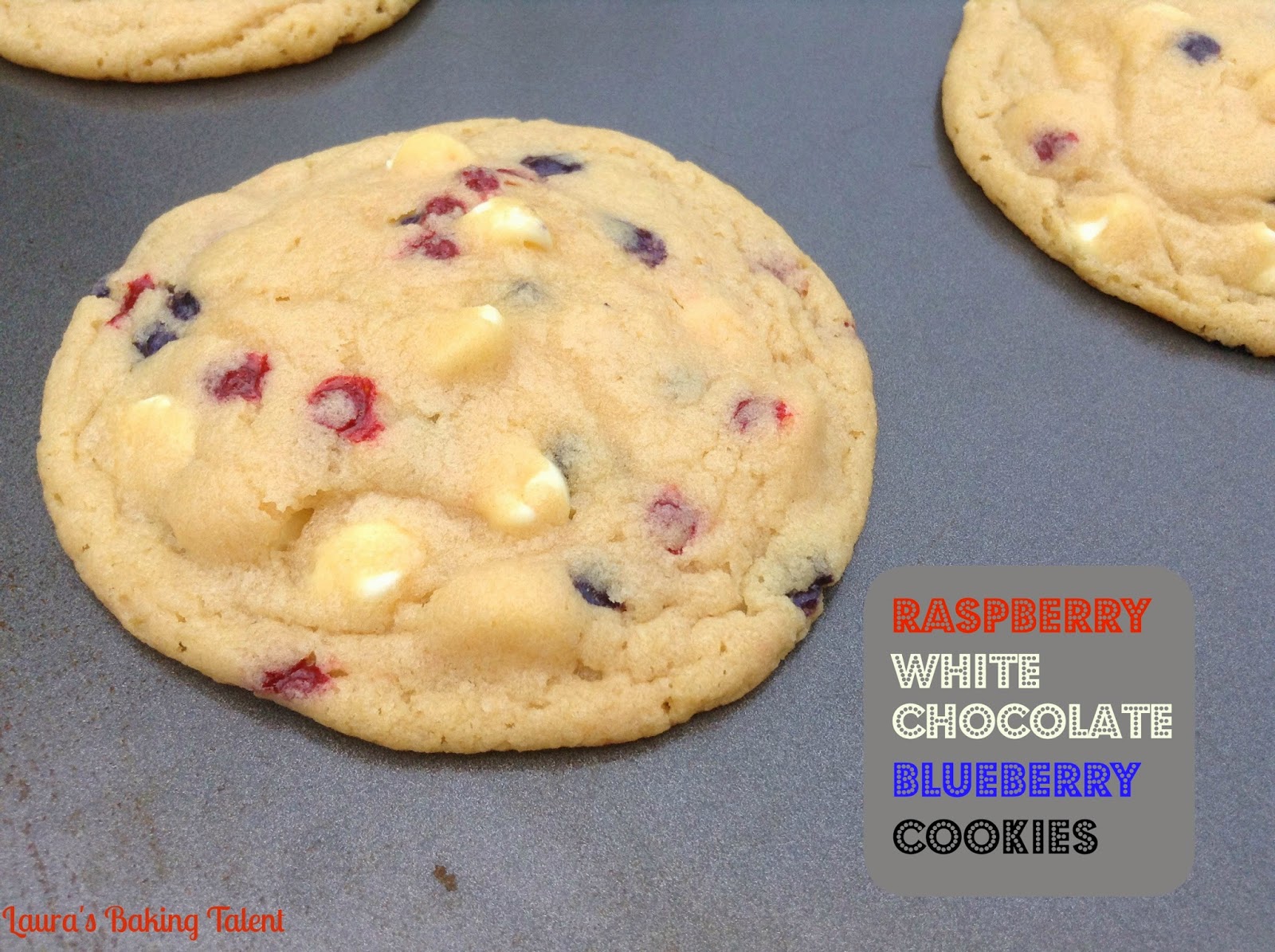 Laura's Baking Talent Raspberry White Chocolate Blueberry Pudding Cookies