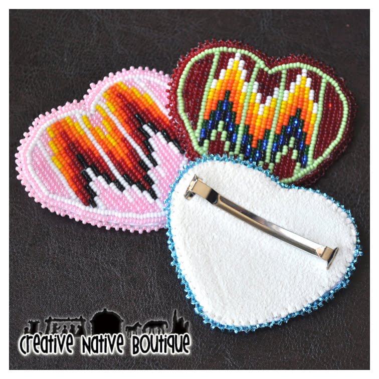Creative Native Boutique Beaded Heart Barrettes