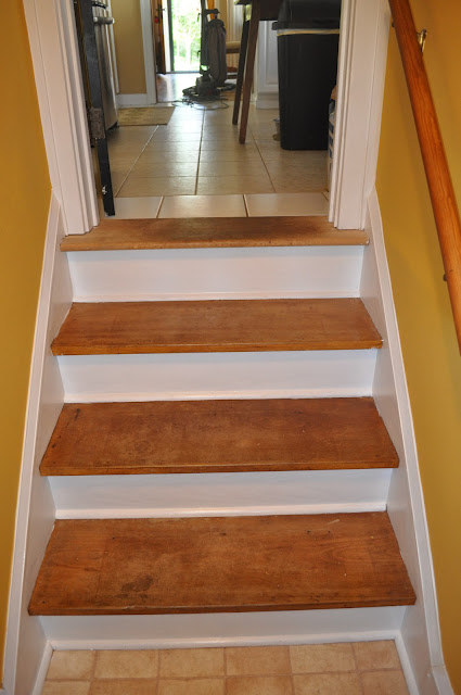 hallway, painting trim, painting, priming, freshening up, painting stairs, stair treads, diy