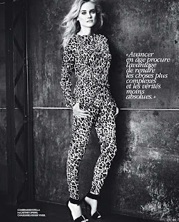 Diane Kruger in a leopart print outfit, black and white picture