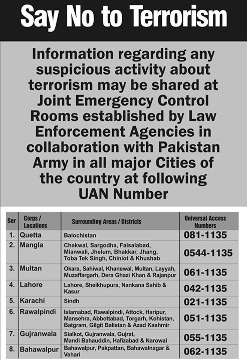 Pakistani Law Enforcement Agencies Contact Numbers Pakistani Law Enforcement Agencies Contact Numbers