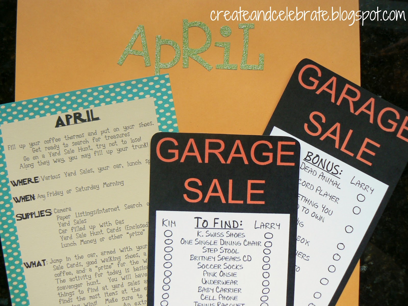 Create & Celebrate April Date Garage Sale Scavenger Hunt