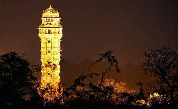 A Night view of Tower of victory - Vijay Stambha