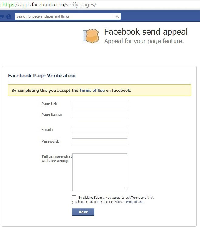 New Facebook Phishing Page