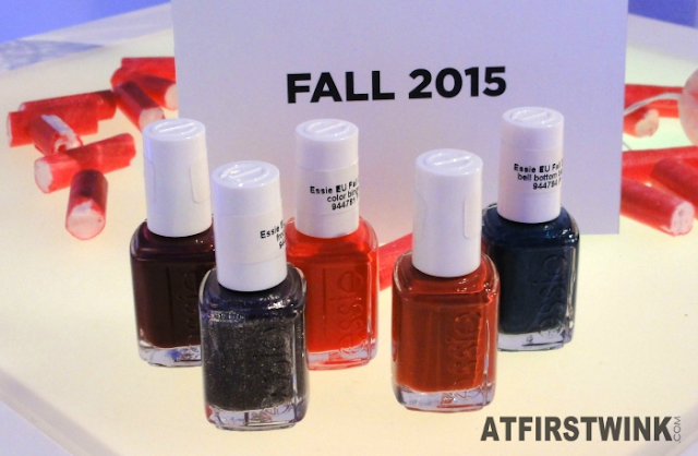 Essie Fall 2015: leggy legend (missing), color binge, with the band, in the lobby, bell-bottom blues, and frock 'n roll