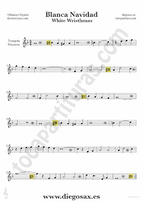 Tubescore White Christmas sheet music for Trumpet and Flugelhorn Christmas Carol music score