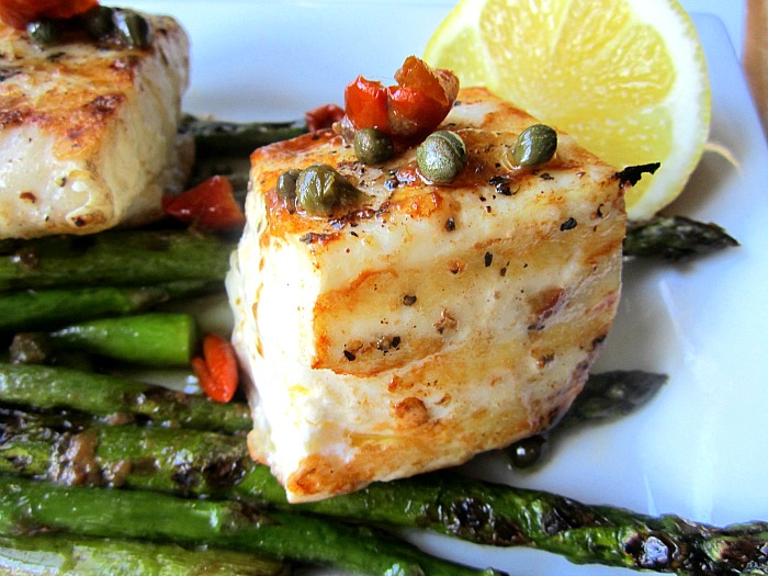 Spring Halibut w/ Lemon, Caper & Anchovy Butter Sauce