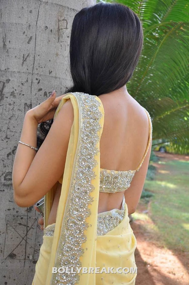 Pranitha shows her bare back - (6) - Pranitha yellow sari latest photoshoot pics
