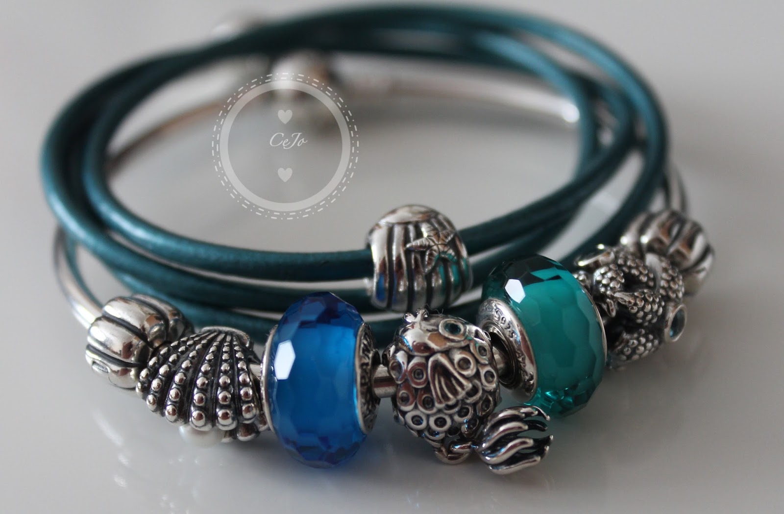pandora summer stack with leather bracelet and bangle