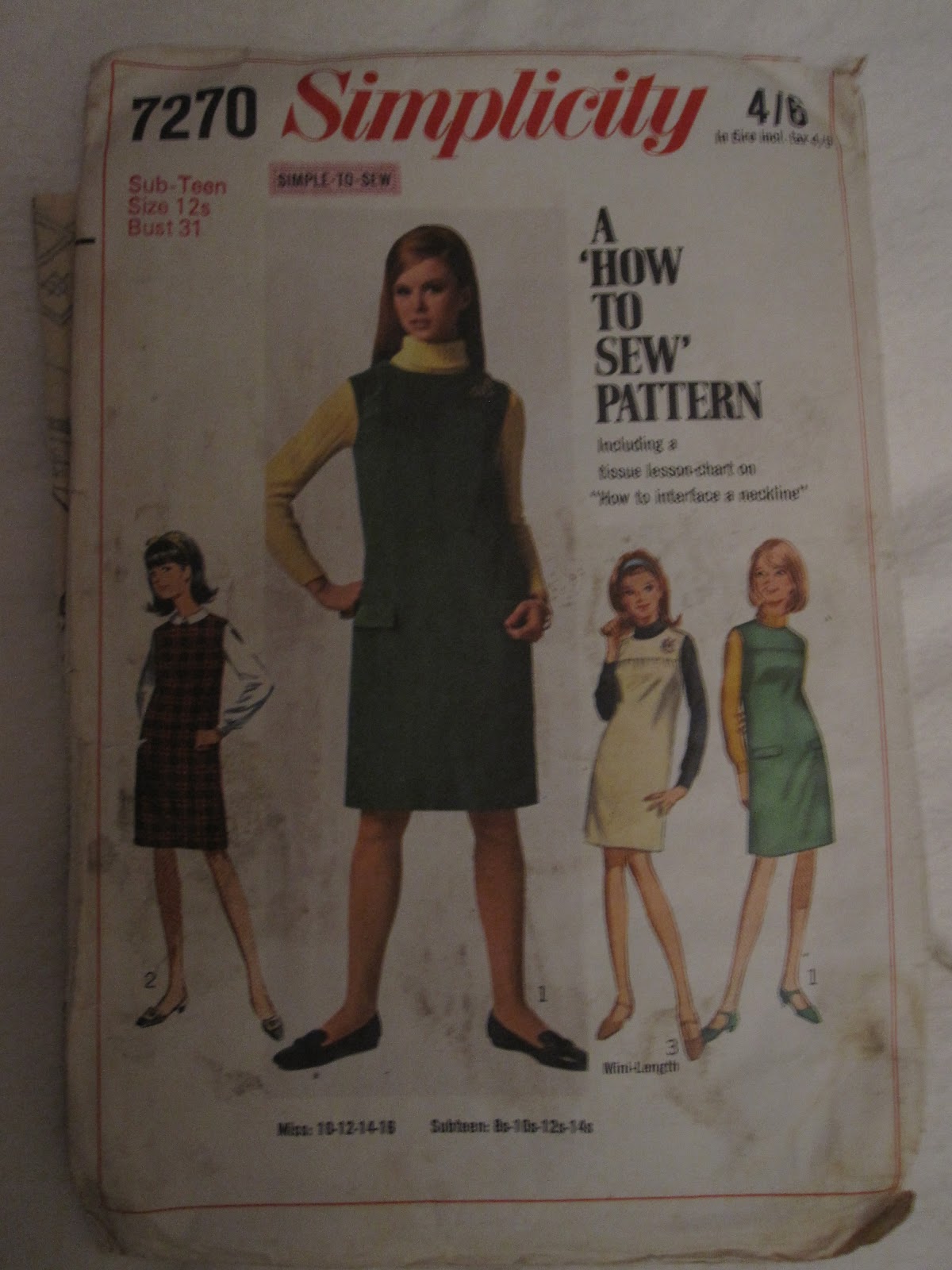 1960s MOD How To Sew Pattern Simplicity 7270 Cute Jumper or Dress Bust 36  Vintage Sewing Pattern