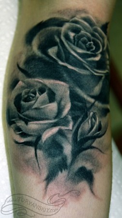 Rose on Rose Half Sleeve Tattoos