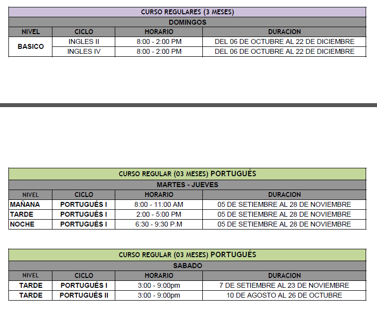 Isgem Sac Horarios De Ingles Para Setiembre