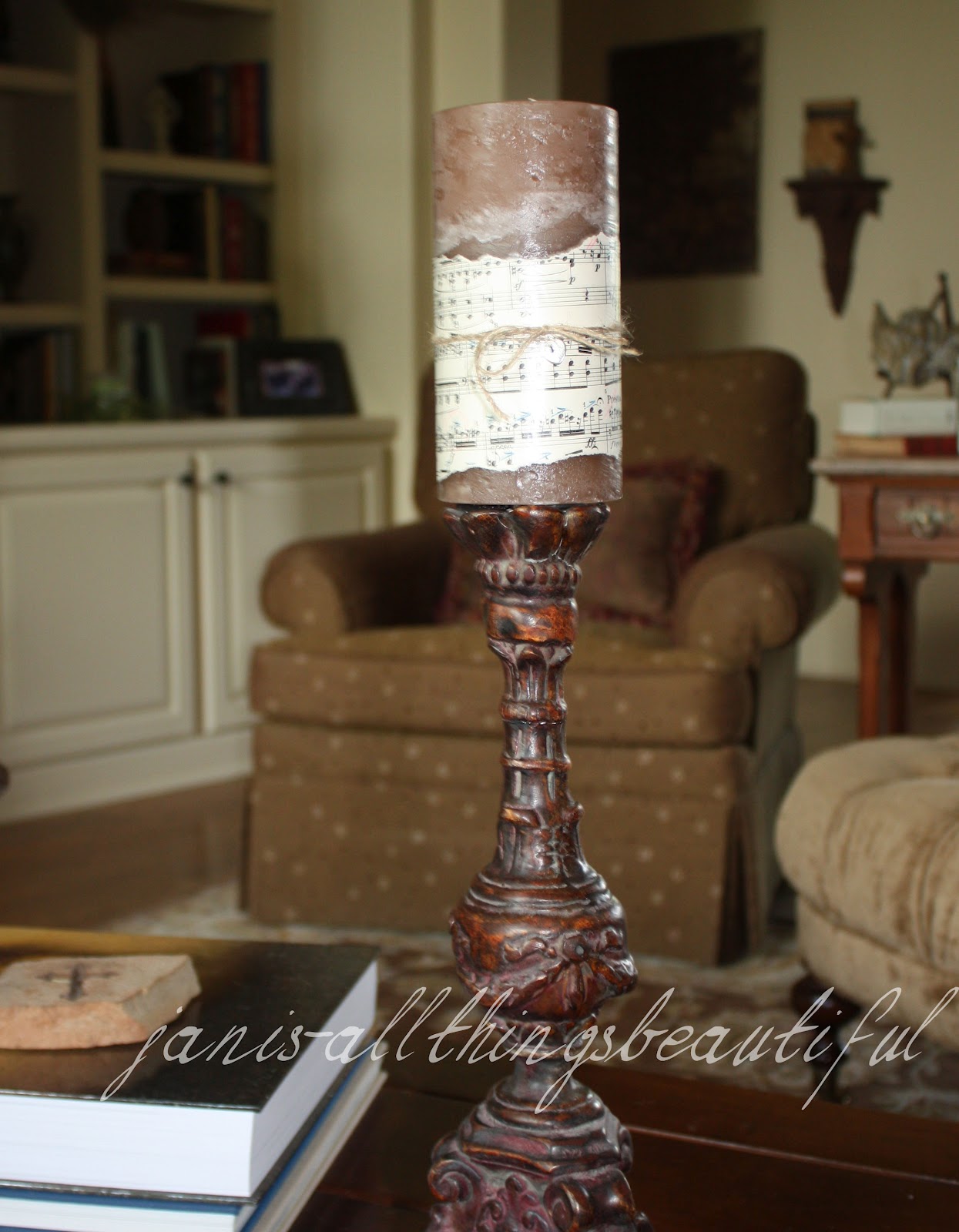 All Things Beautiful What Can I Mod Podge Today? {sheetmusic candle}