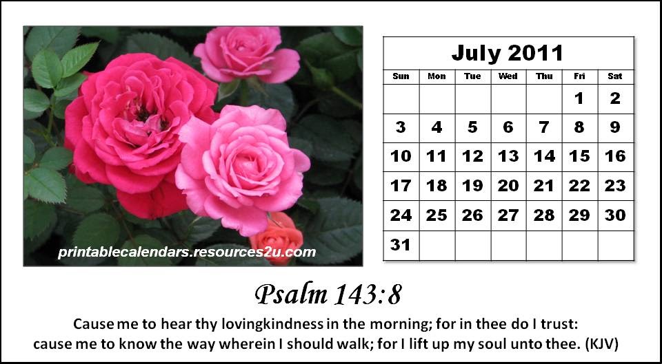 Believers Encouragements free 2011 July calendar with Bible verse