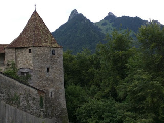 Tower and wall of the Château de Gruyères, Gruyères, Switzerland