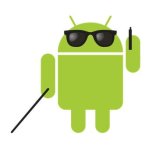 Android i svarta glasögon och käpp