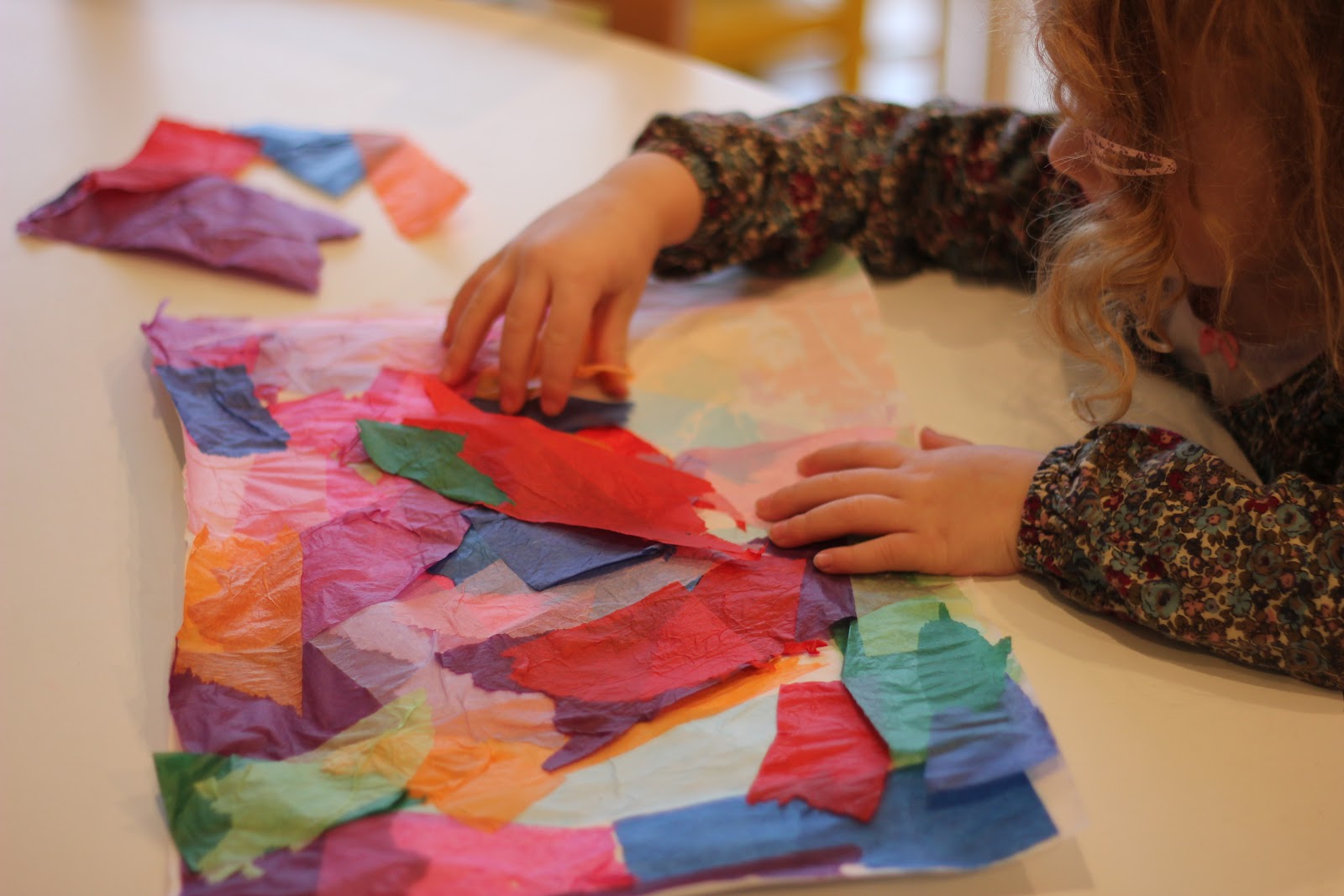 Collage Art Project for Kids Using Bleeding Tissue Paper - Buggy