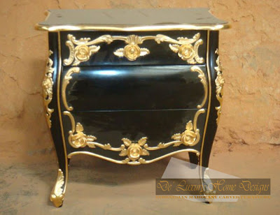Deluxurindo Home Designs Antique French Black Rose Carved Chest With Gold Leaf On Decor