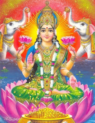 Beautiful picture of Goddess Lakshmi in Green Saree